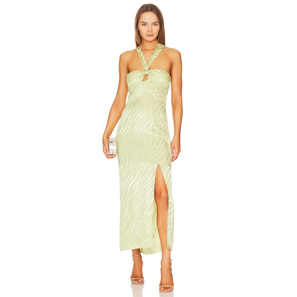 Saylor Connor Sage Green Zebra Jacquard Halter Midi Dress Side Slit Size S - Picture 1 of 6